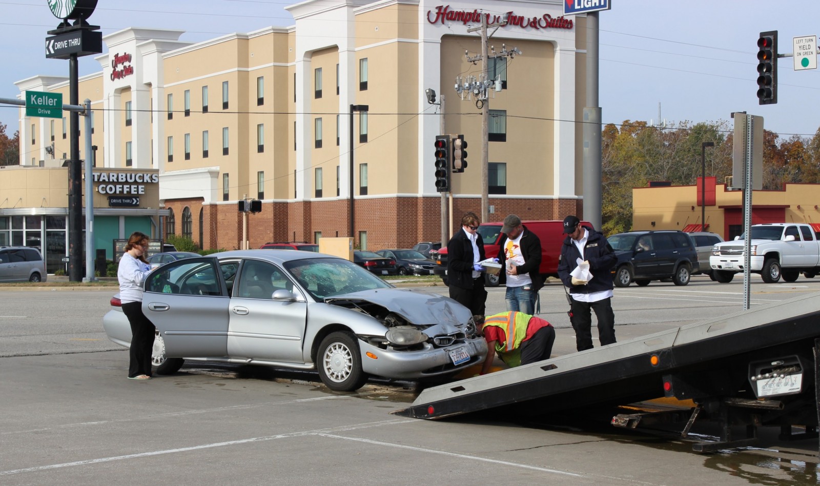 One of the two vehicles involved in Friday morning's crash at Keller and the Avenue of Mid America.