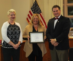 Mayor Bloemker presents (L-R) Erin Hartke, general manager, and Wanda Pitcher, owner with the Business Appreciation Award.