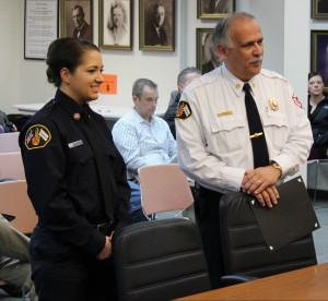 Chief Joe Holomy introduces new part-time firefighter Jessica Meyer