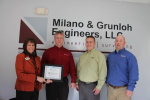 Photo (L-R): Becky Brown, Chamber Membership Director; Lee Beckman, Professional Engineer & Land Surveyor; Scott Hoene, Professional Engineer; Doug Grunloh, Professional Land Surveyor